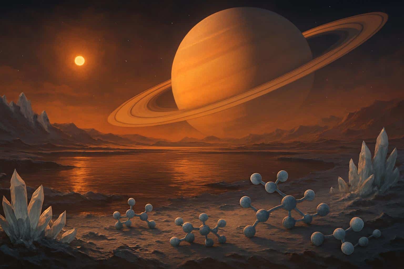 Saturn's moon Titan shown as a powerhouse, with dense atmosphere and methane seas