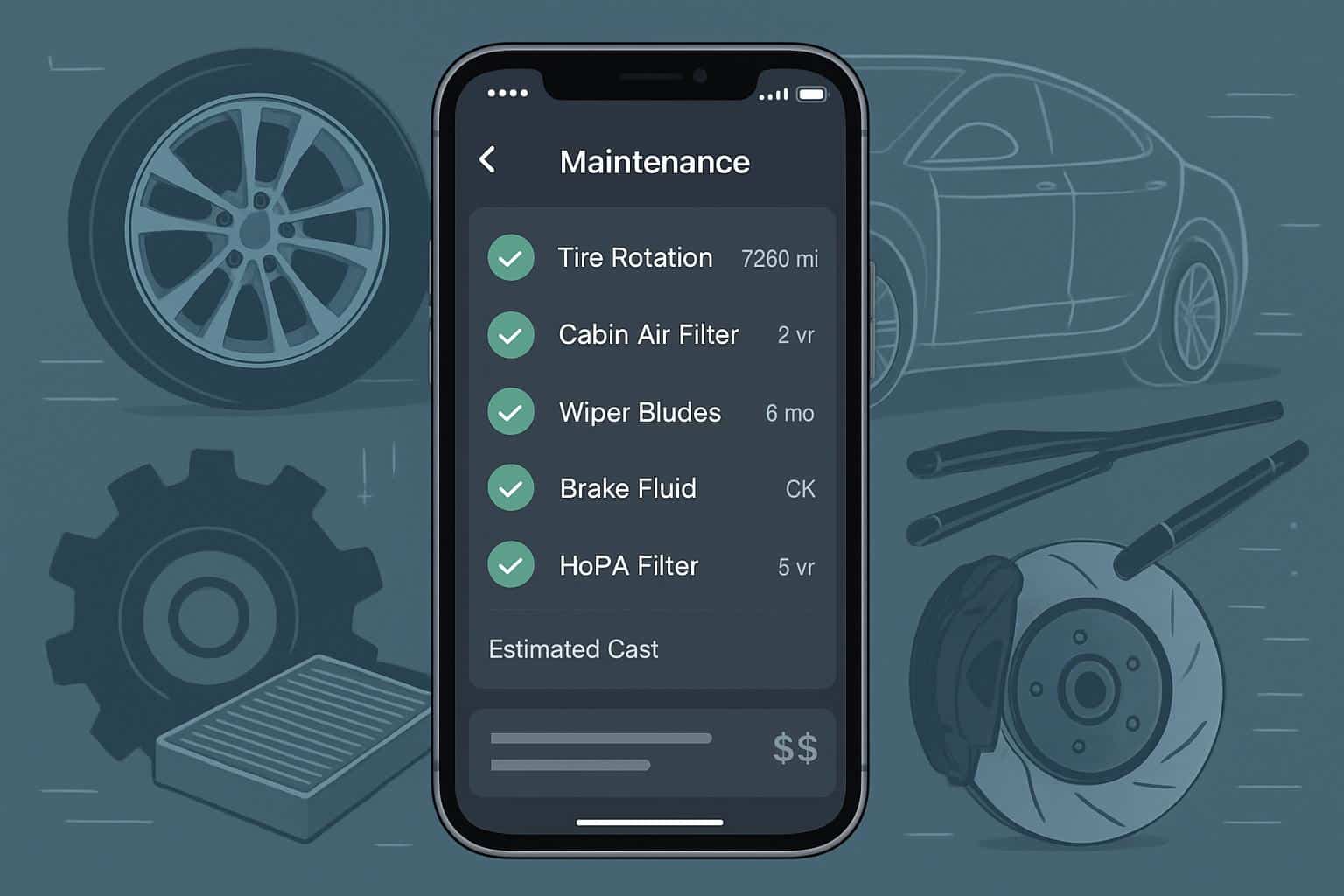 Tesla iOS app showing exact vehicle maintenance recommendations on iPhone