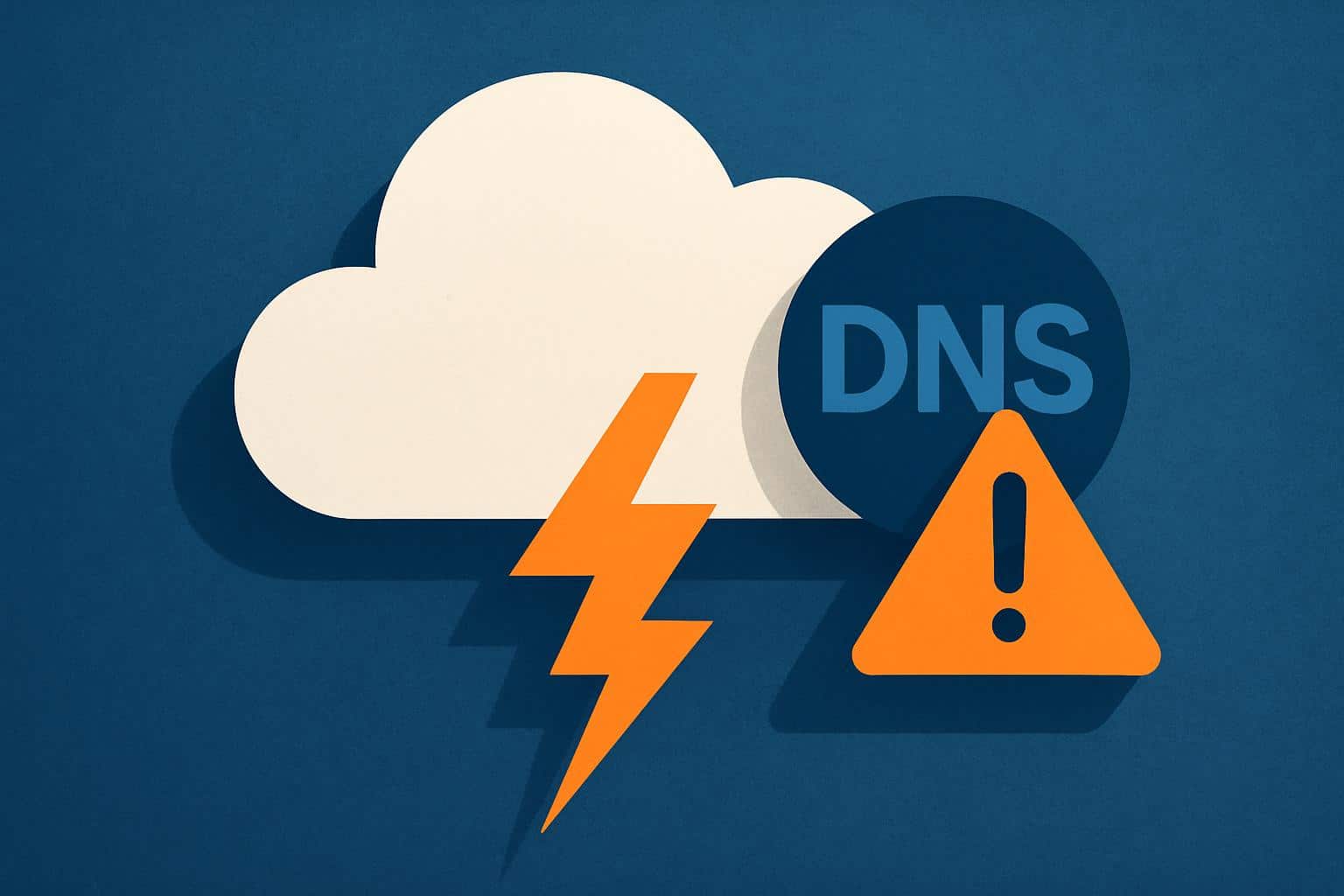 AWS logo over cloud network; DNS blamed for outage as services return