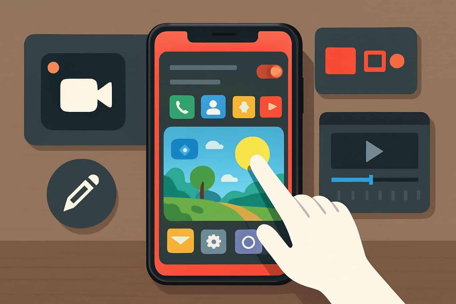 Four Android screen recorder apps on a phone screen, including two free options