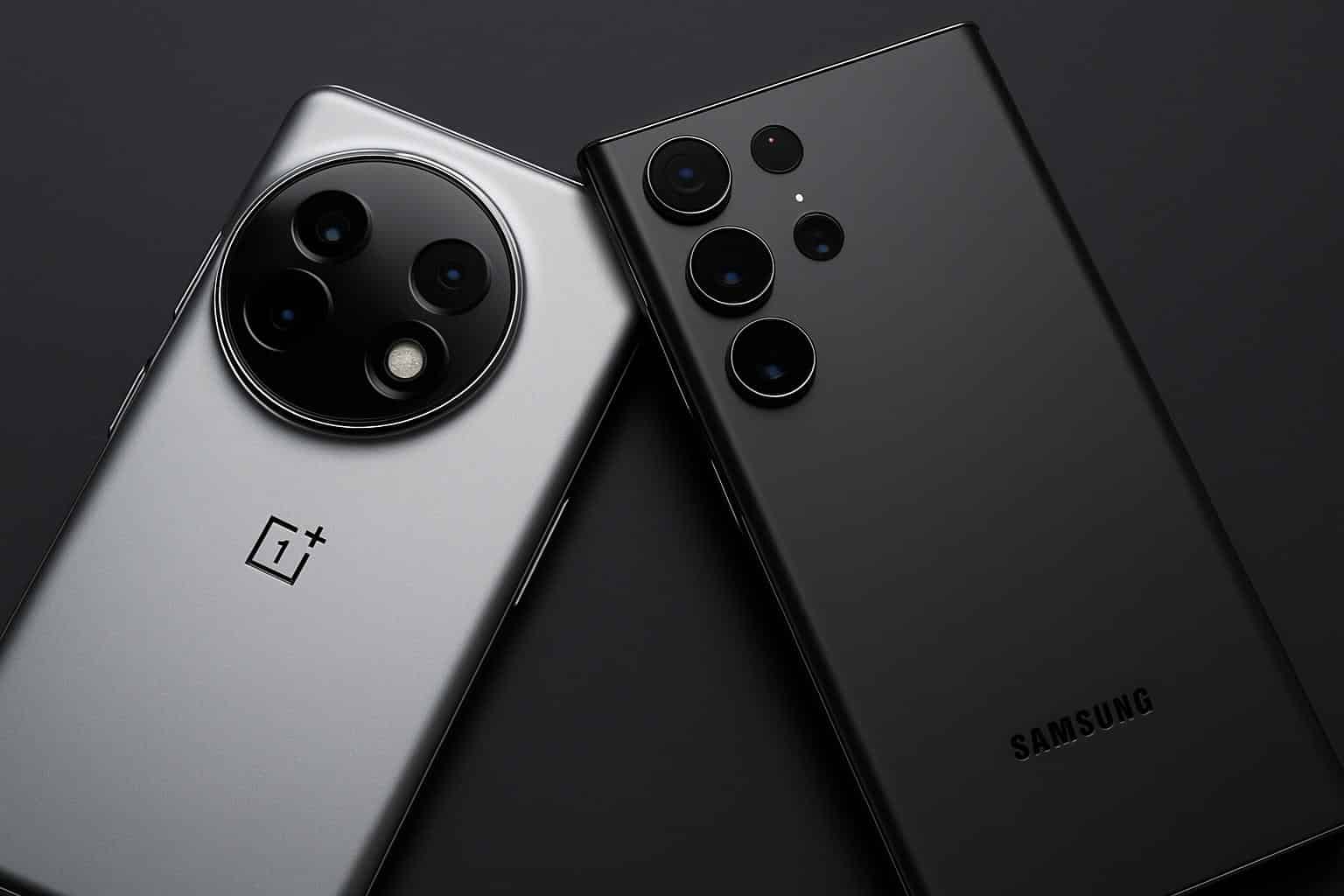 OnePlus 15 vs Galaxy S25 Ultra flagship smartphones side-by-side, emphasis on OnePlus 15 design