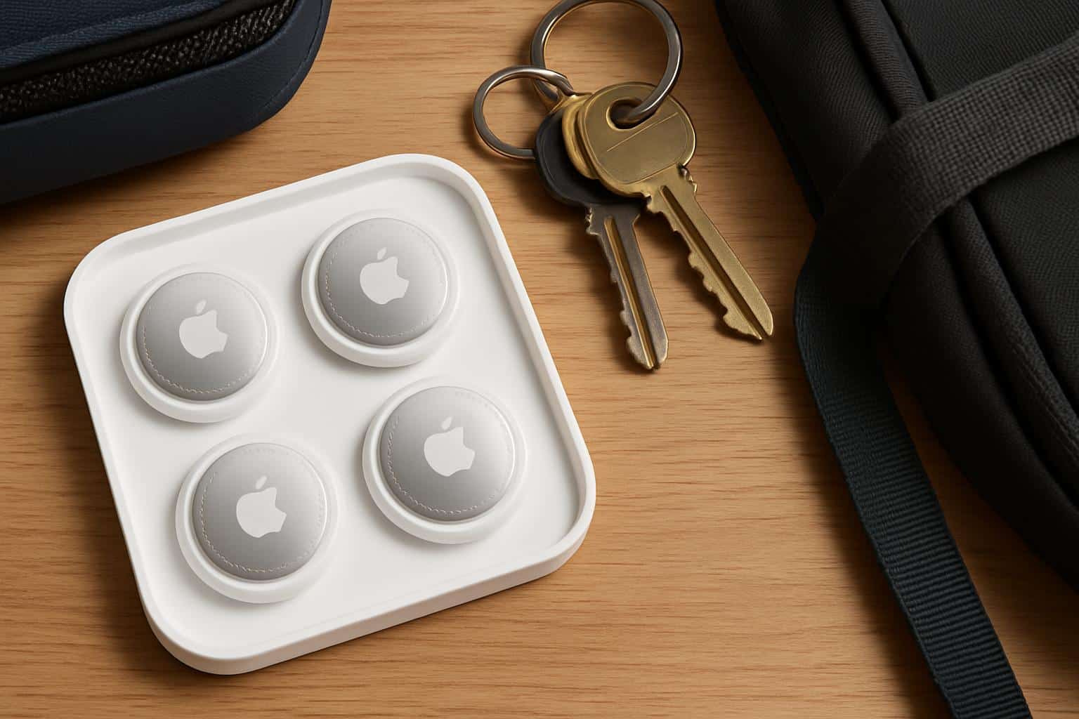Apple AirTag four-pack box with sale sticker showing record low price