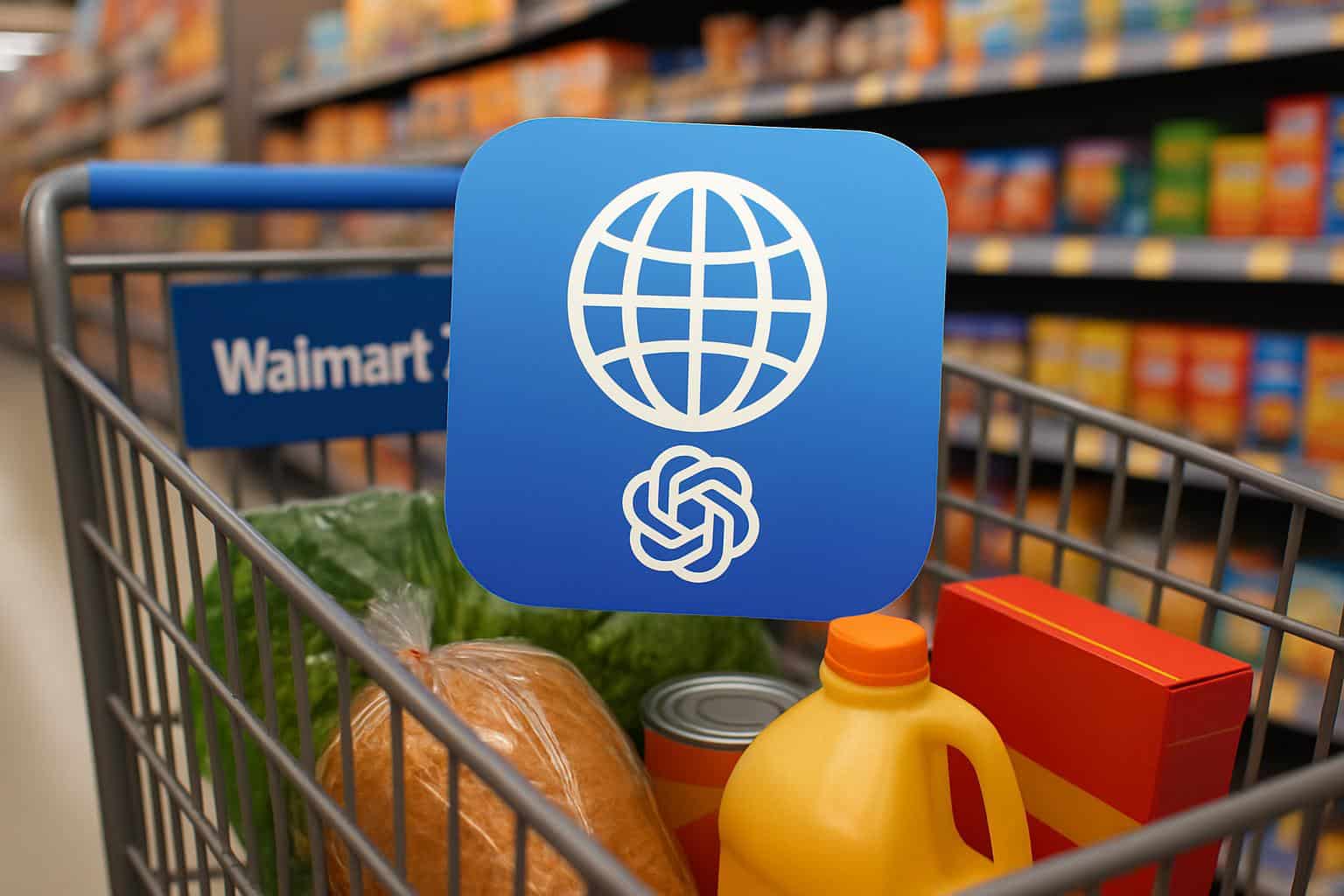 ChatGPT Atlas selects Walmart groceries in a mobile app cart