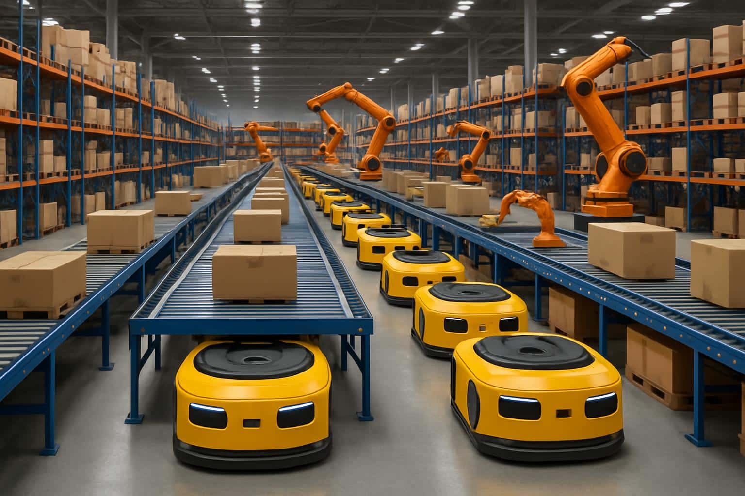 Amazon warehouse robot workforce moving packages as automation expands