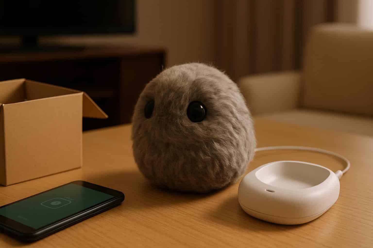 Casio Moflin AI pet companion robot in a living room setting