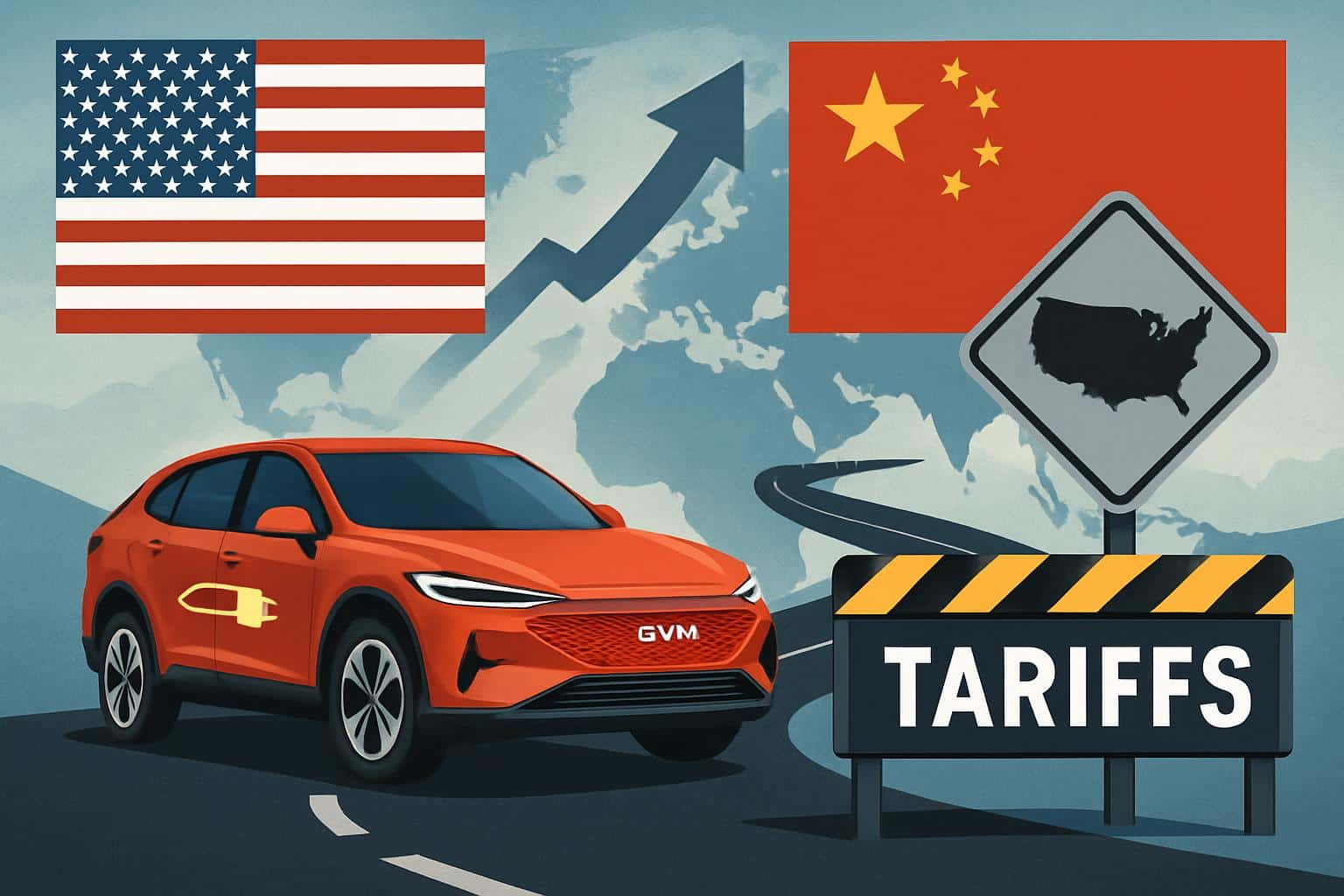 Great Wall Motor electric vehicle with U.S. flag and tariff barriers