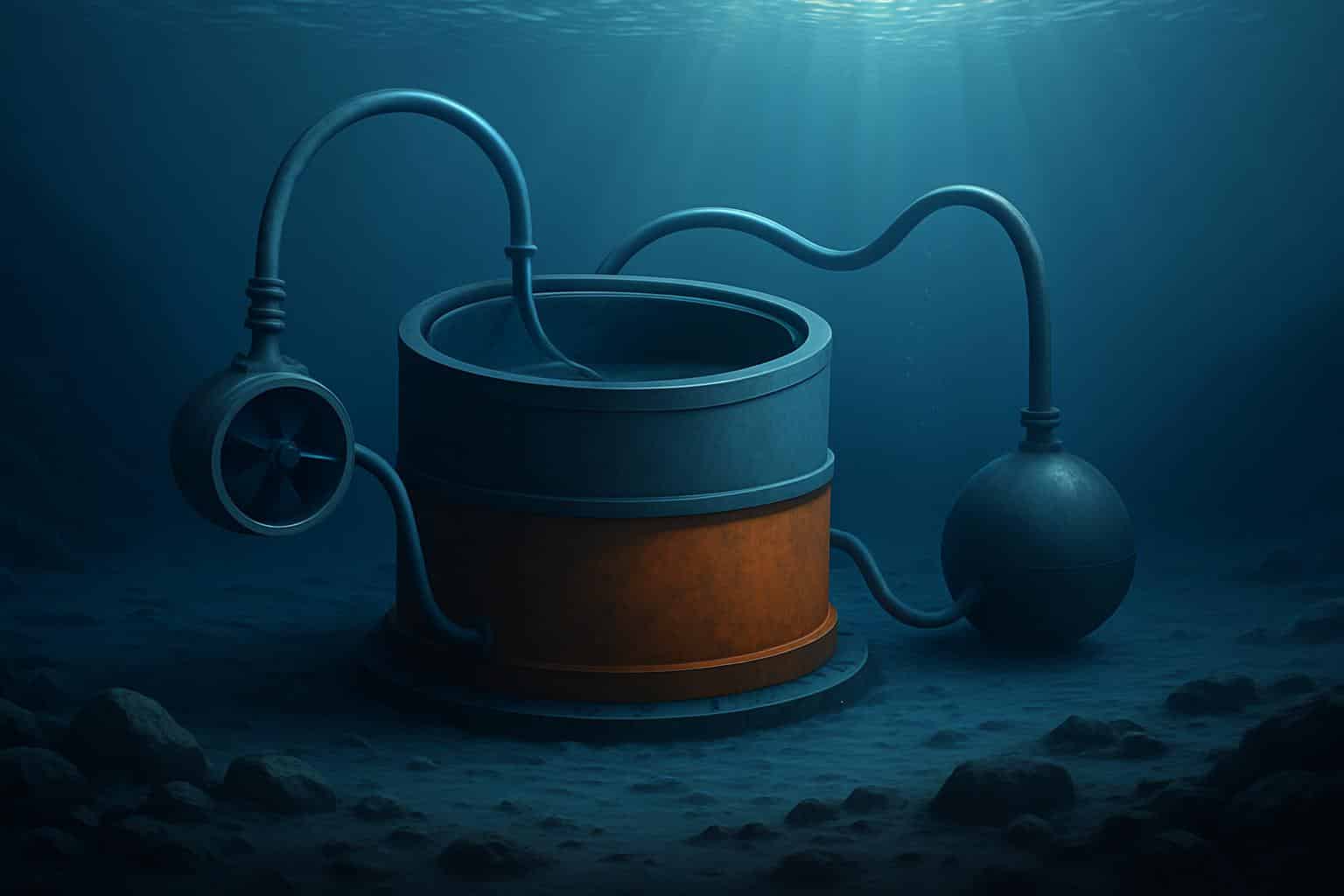 Ocean battery startup deepwater storage concept showing seabed modules and cables