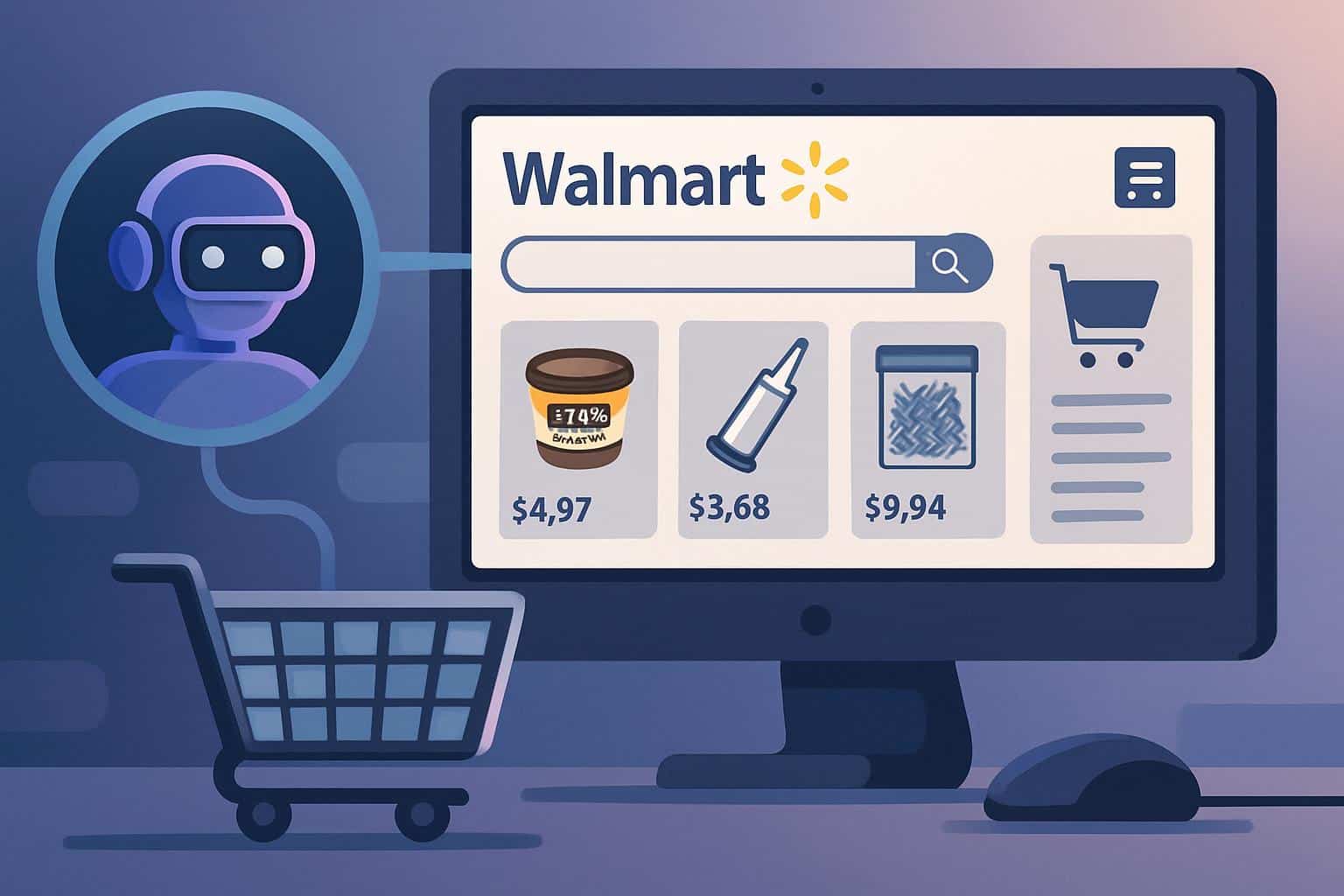 AI ChatGPT Atlas selecting Walmart groceries in an online cart