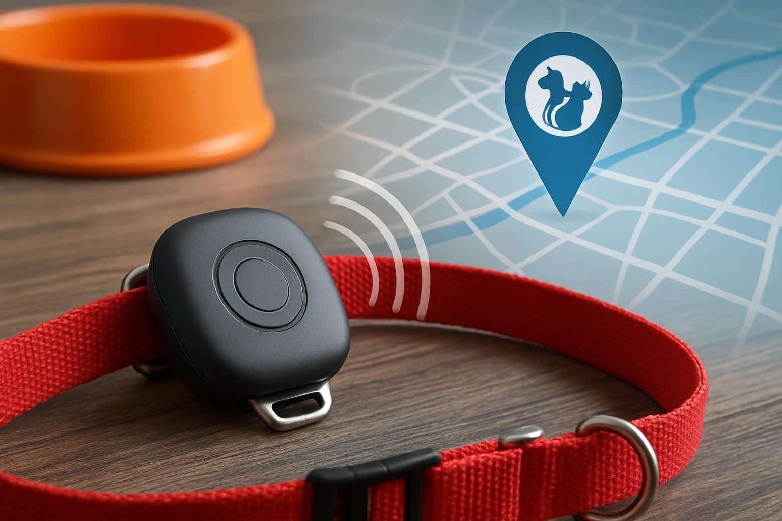 Life360 pet GPS tracker on dog and cat collars, showing location tracking for pets