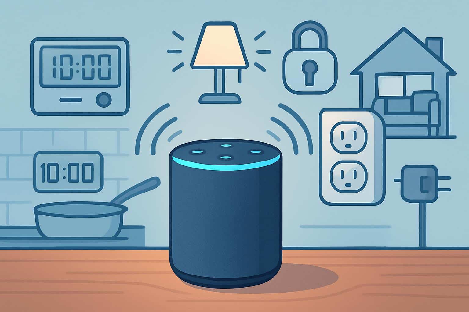 Amazon Echo smart speaker on a kitchen counter for daily Alexa voice commands