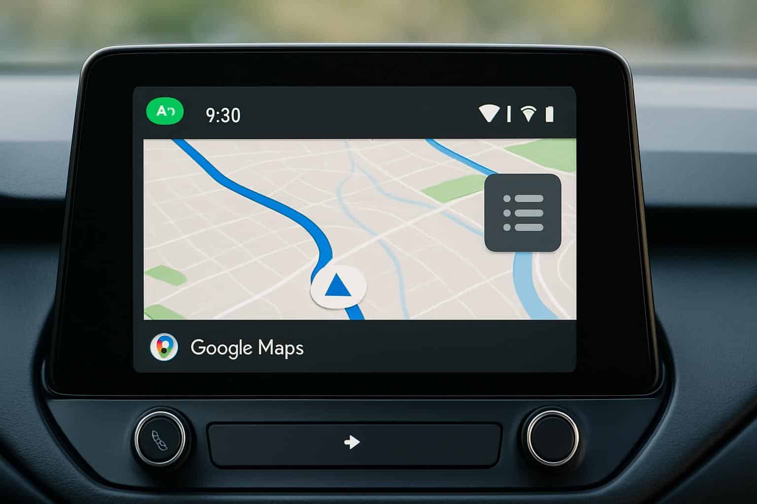 Android Auto car screen showing updated Google Maps navigation interface