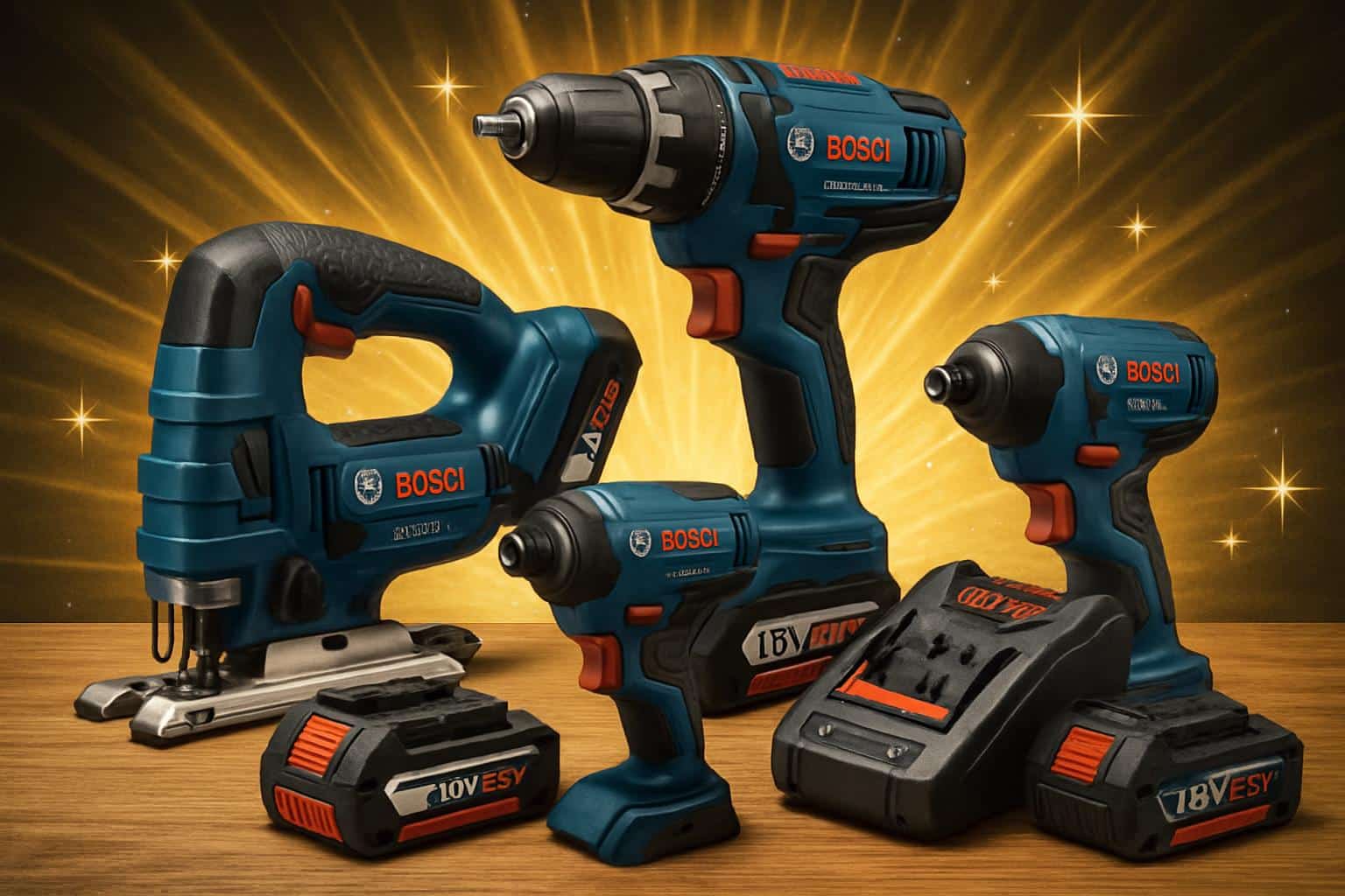 Assorted Bosch power tools with a buy one, get one free promotion