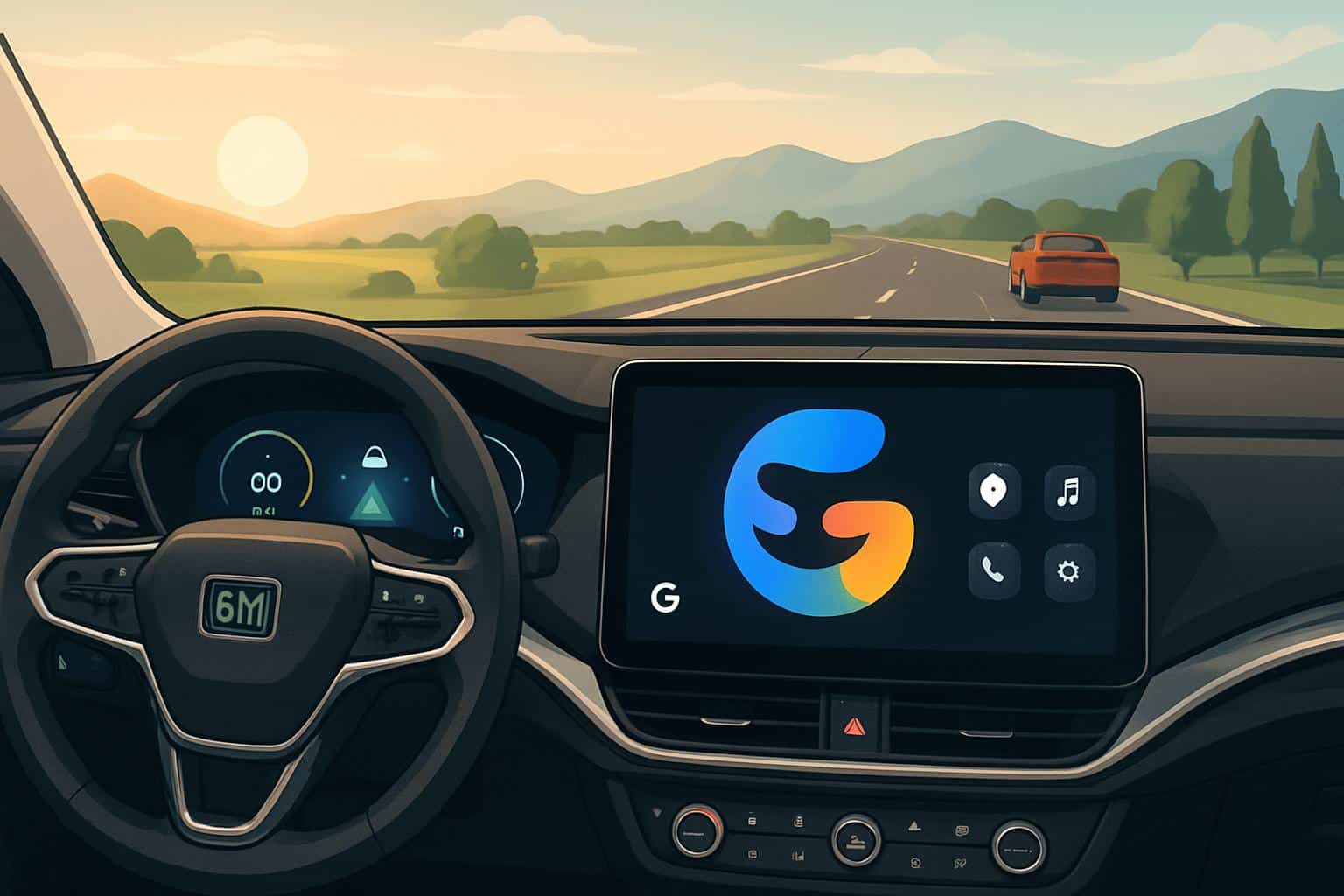 GM vehicle dashboard with Google Gemini in-car AI assistant on infotainment display
