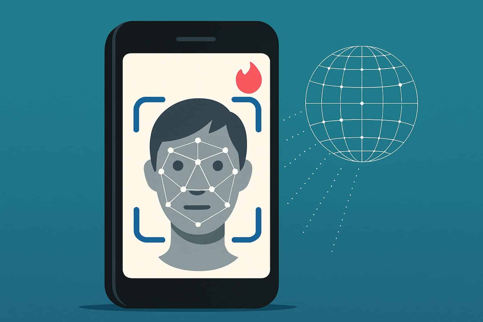 Smartphone showing Tinder face scan verification screen for U.S. users