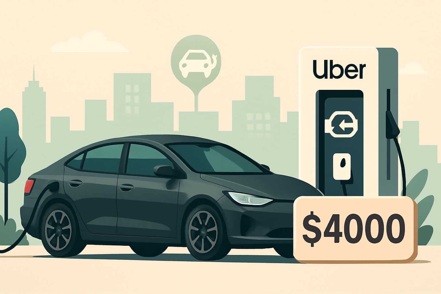 Uber rideshare EV at charging station with ,000 incentive for drivers