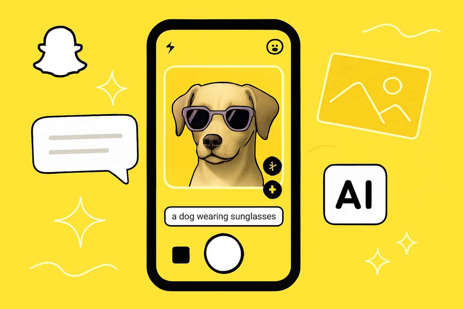Snapchat logo with app interface promoting the free Imagine AI Lens