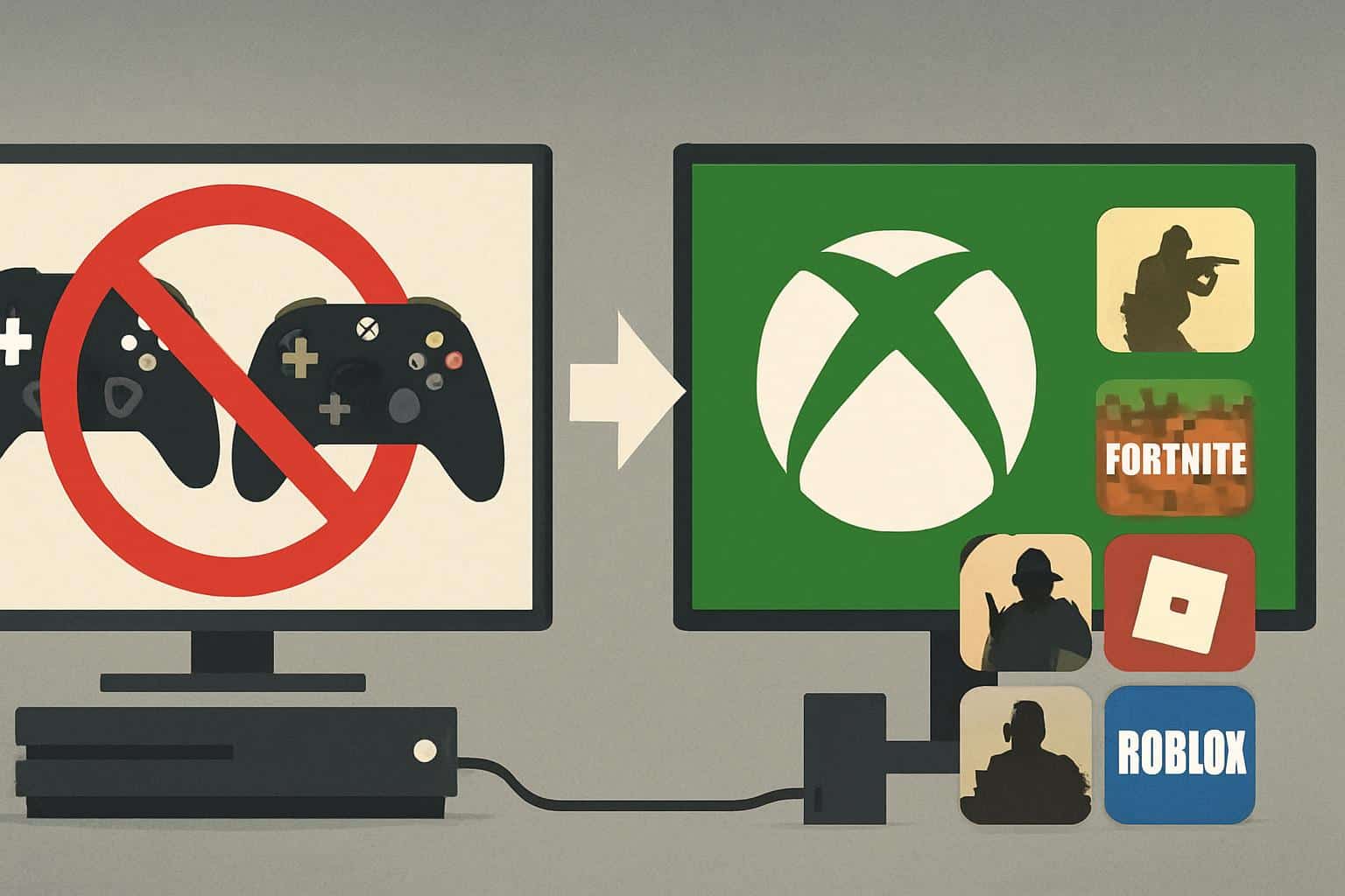 Xbox logo with console and cross-platform icons, signaling console exclusives are outdated