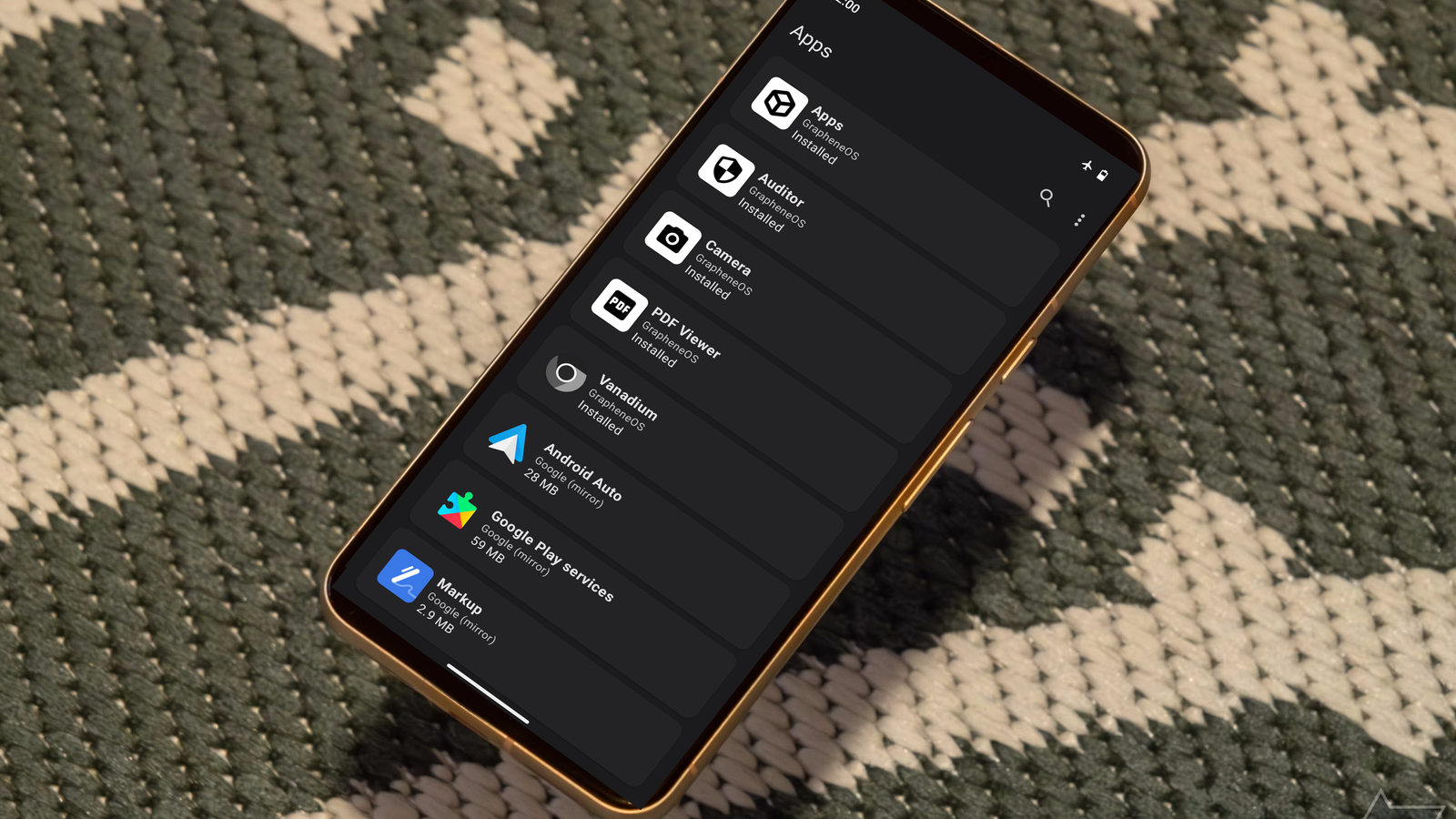 Google Pixel running GrapheneOS, highlighting privacy controls and security features