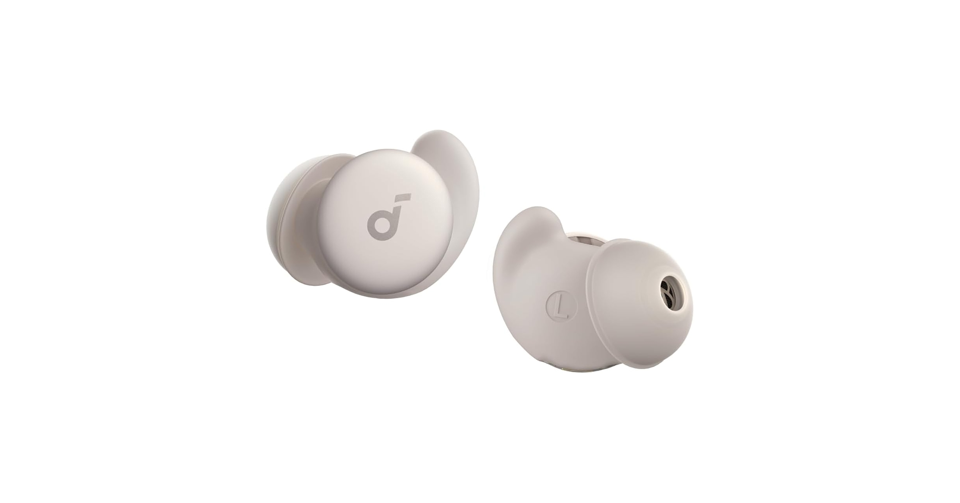 Sleep-focused earbuds with ANC on a nightstand, highlighting nighttime noise cancellation