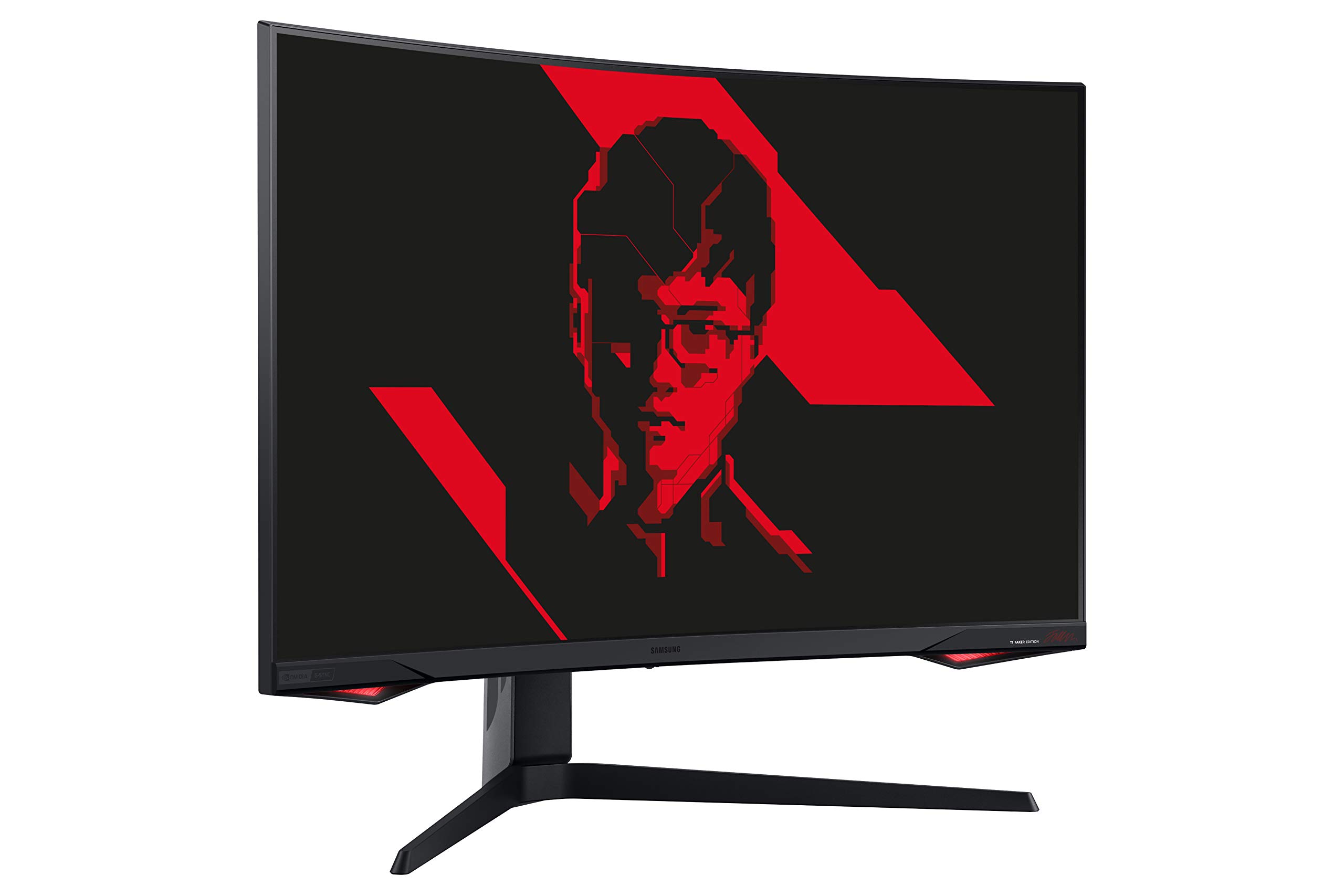 Samsung Odyssey G7 curved gaming monitor on desk with RGB backlight and slim bezels