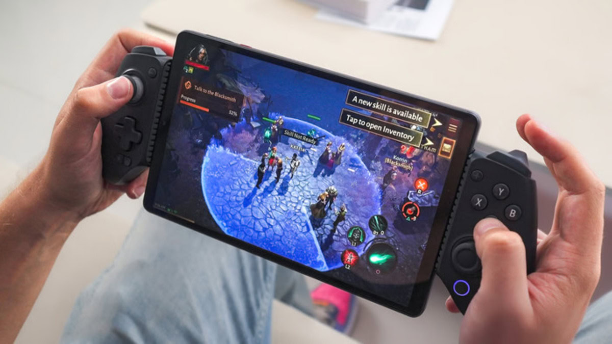 Compact tablet form factor emphasizing portability and one‑hand usability