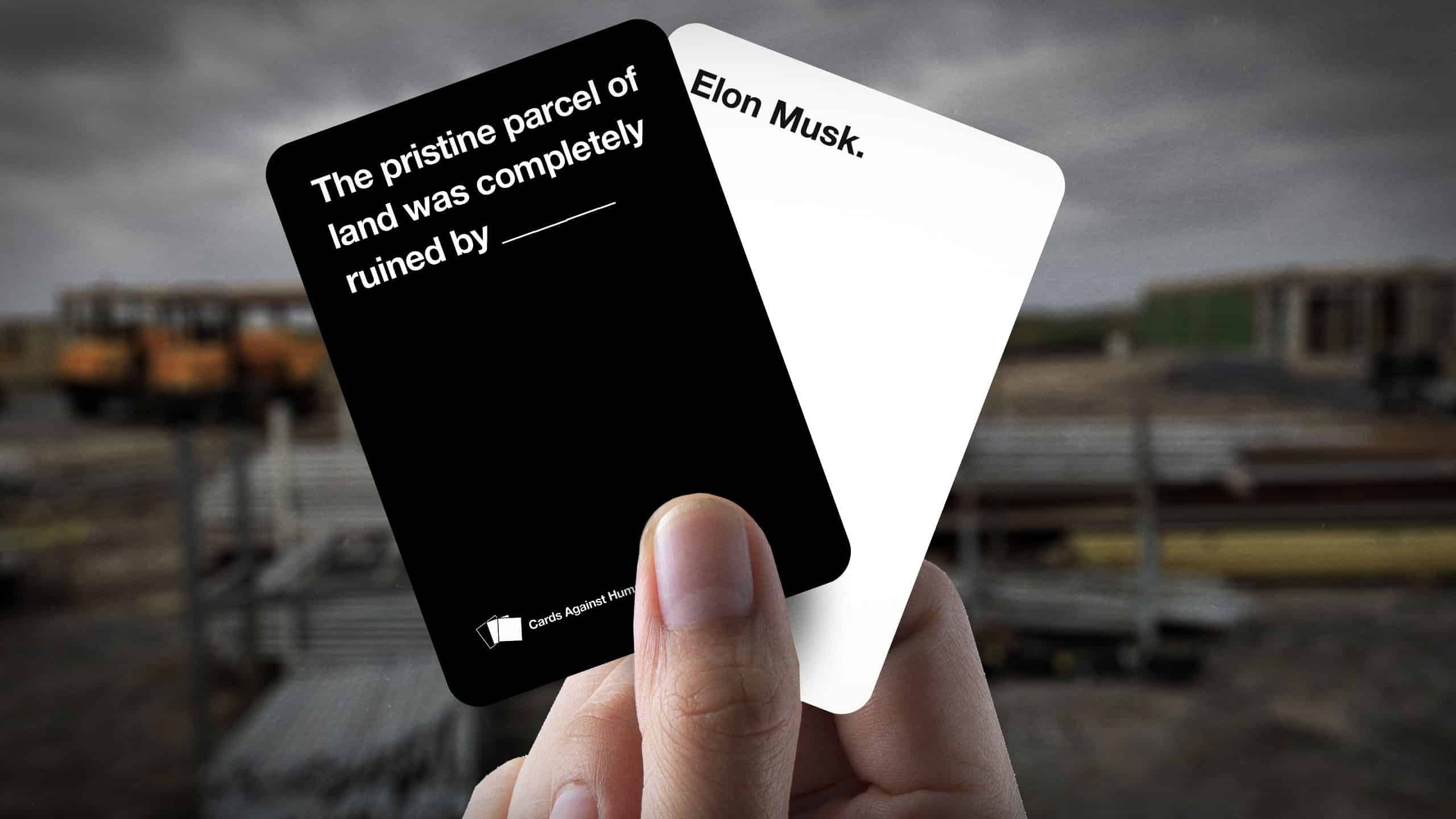 Cards Against Humanity vs SpaceX dispute, cards facing a SpaceX rocket