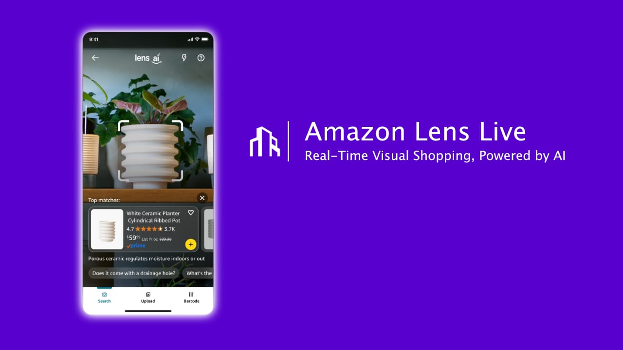 Smartphone displaying new camera search with AI object recognition results