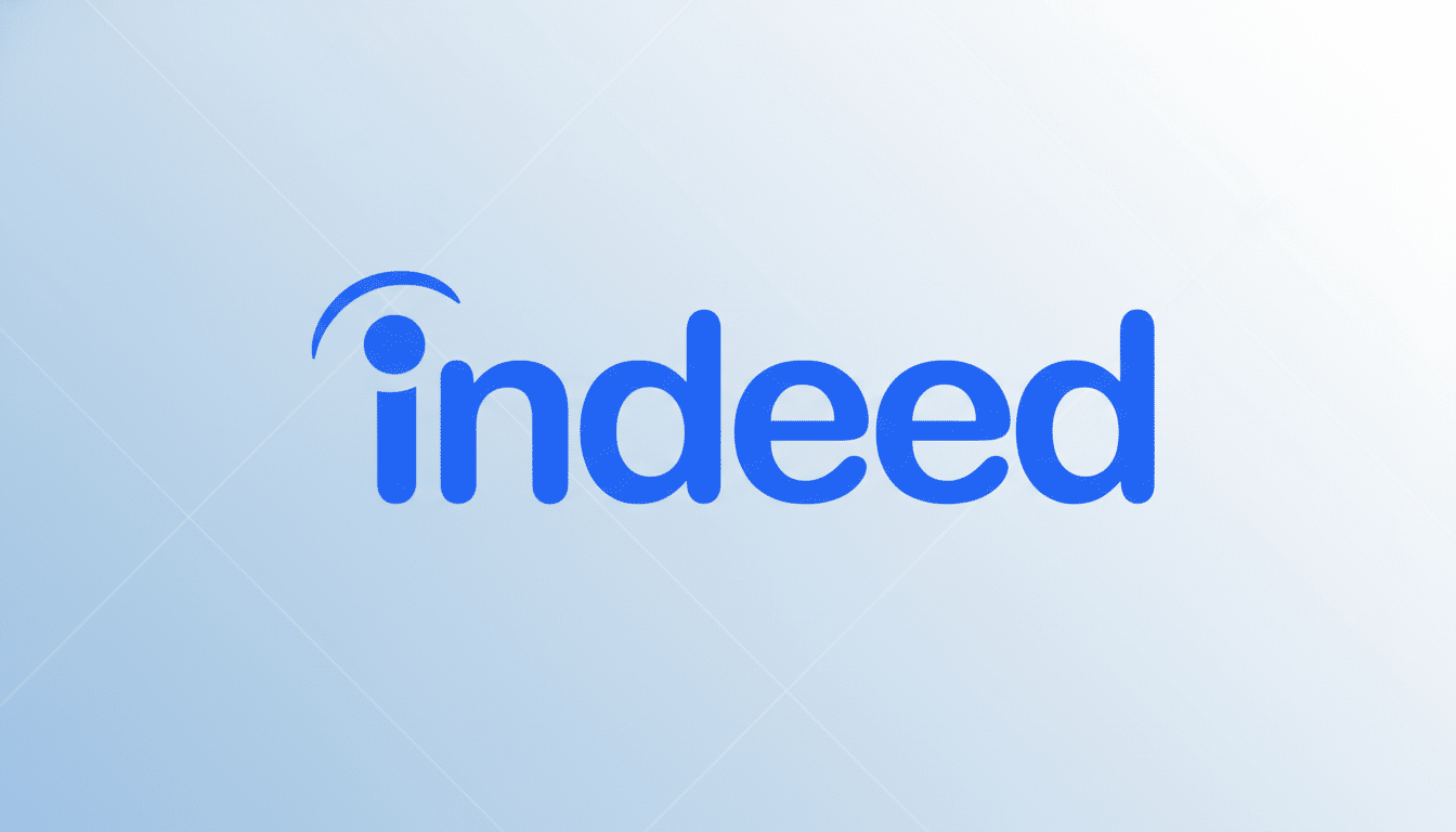blue Indeed logo centered on a professional light blue gradient background with subtle diagonal line