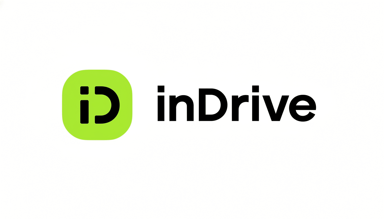 The In Drive logo, featuring a bright green square icon with a black stylized iD followed by the word inDrive in black text, all on a clean white back