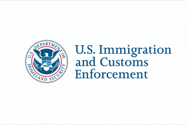 The official logo and text for U .S. Immigration and Customs Enforcement ( ICE) on a white background, professionally resized to a 16:9 aspect ratio.