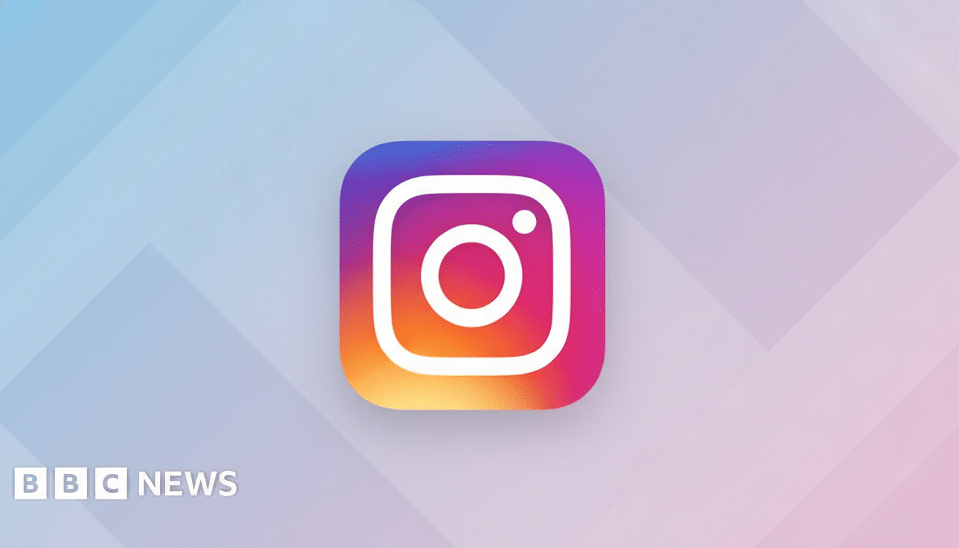 The Instagram app icon, featuring a white camera outline on a gradient background of purple, pink, orange, and yellow, centered on a light blue and pu