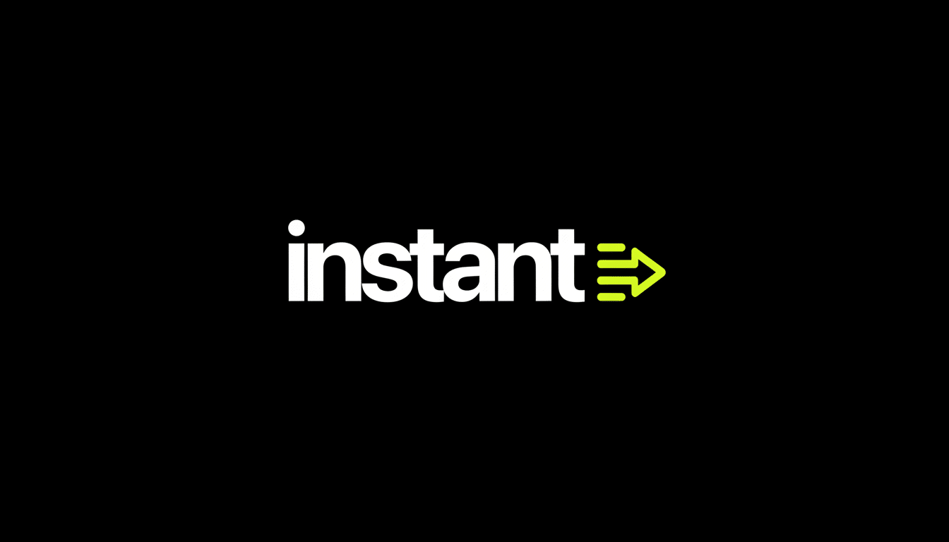 The instant logo in white with a green arrow on a black background.