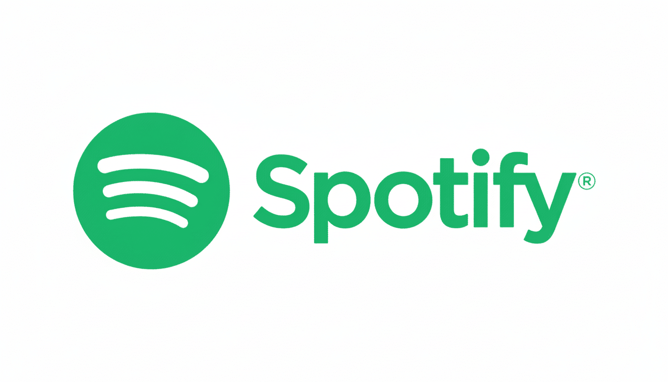The Spotify logo, featuring a green circle with three white horizontal sound waves on the left, and the word Spotify in green text on the right, all presented against a white background .