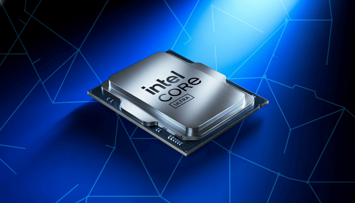 A It Text: Intel Core Ultra processor on a new background.