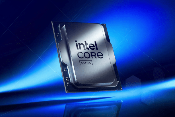 An Intel Core Ultra processor on a blue background.