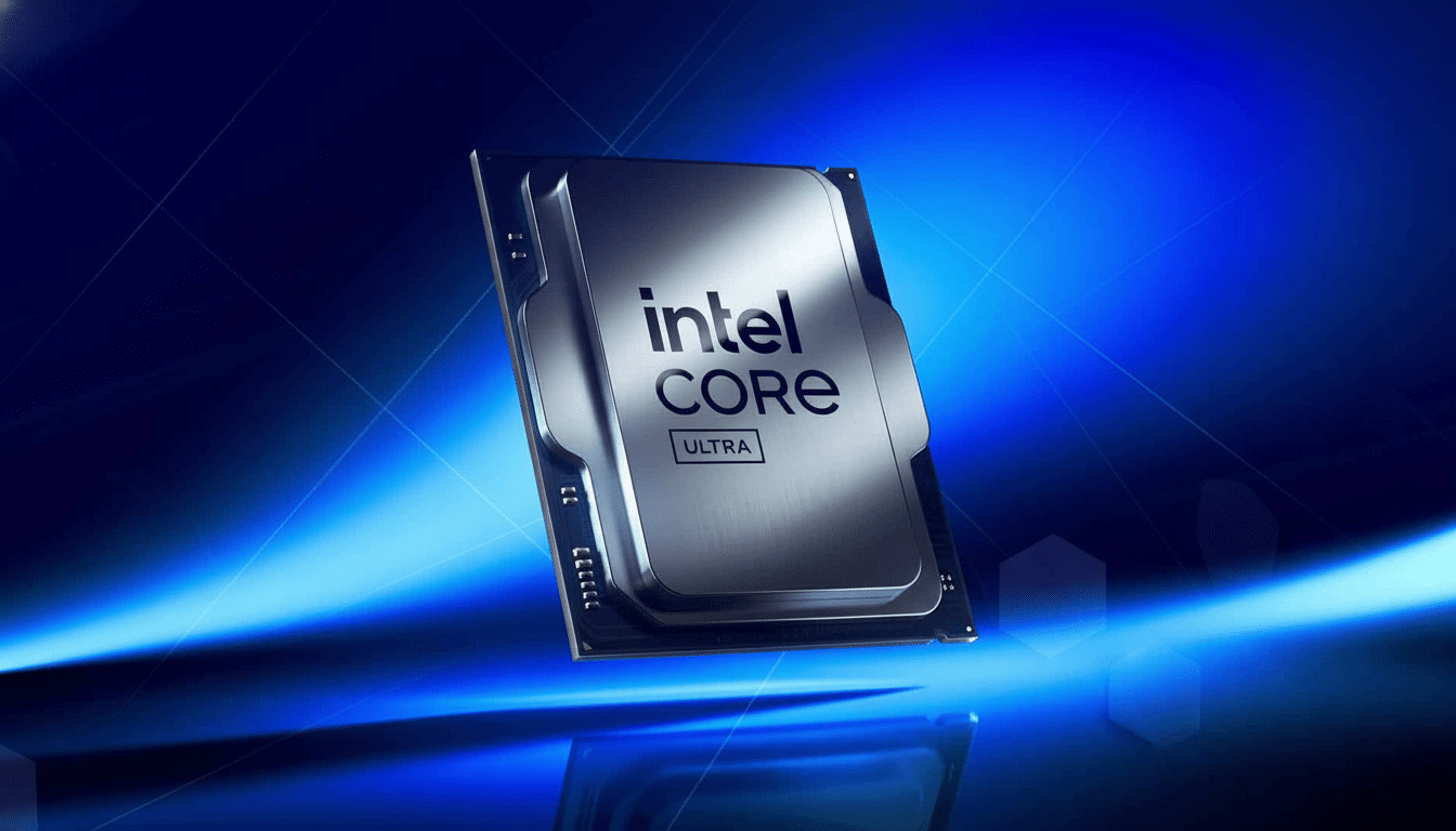 An Intel Core Ultra processor on a blue background.