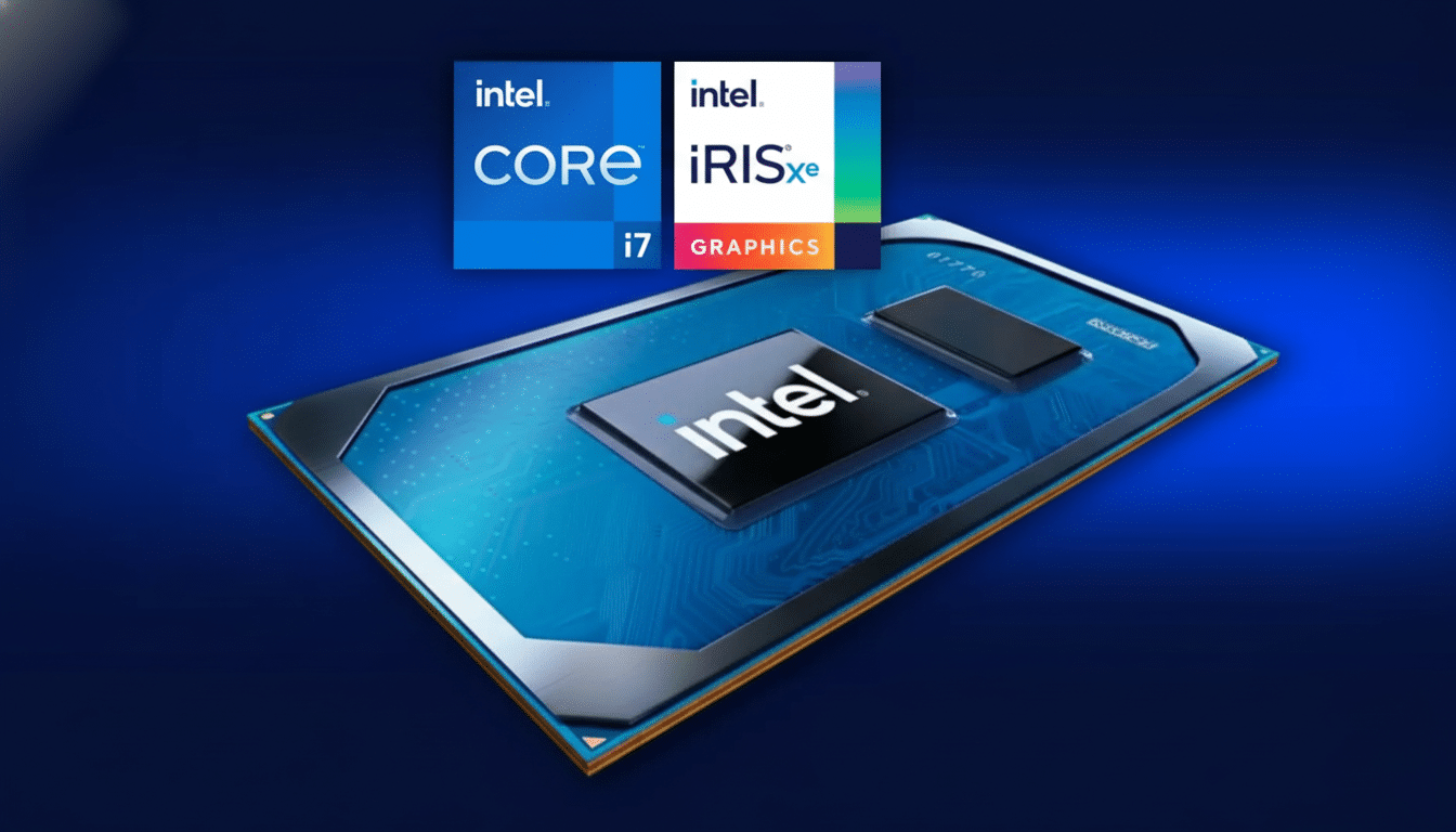 An Intel Core i7 processor with integrated Iris Xe Graphics, presented in a 16:9 aspect ratio.