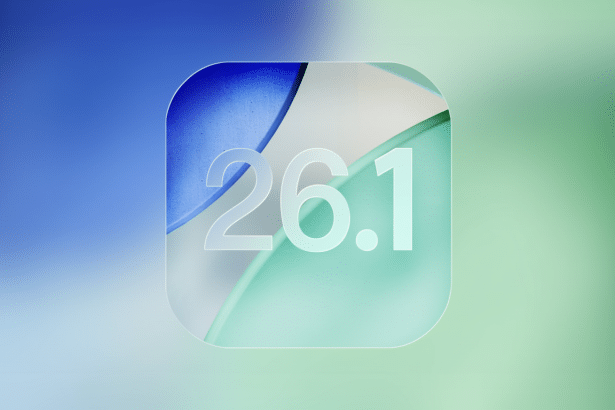 An app icon with the number 26. 1 in white, set against a blurred background of blue and green hues. The icon has rounded corners and a slightly frost