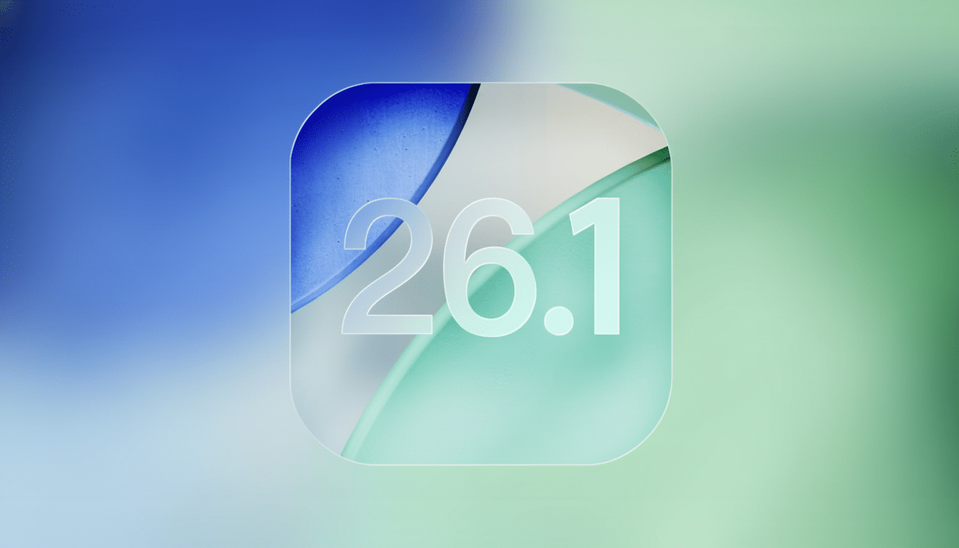 An app icon with the number 26. 1 in white, set against a blurred background of blue and green hues. The icon has rounded corners and a slightly frost