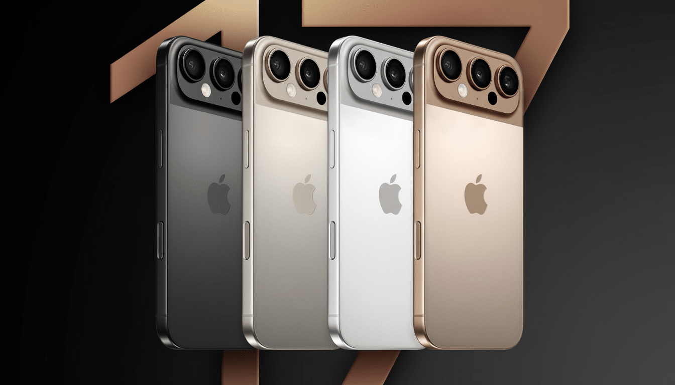 Four iPhones in black , gold, silver , and rose gold arranged diagonally .