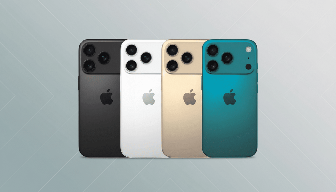 The image shows four iPhones in different colors ( black, white, gold, and teal ) with a professiona