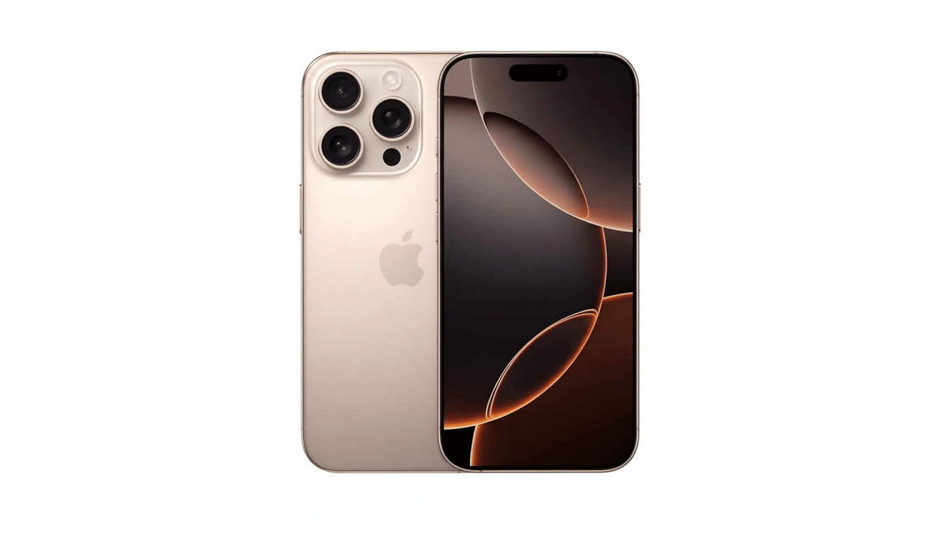 An iPhone 14 Pro Max in gold, viewed from the front and back, presented against a white background.