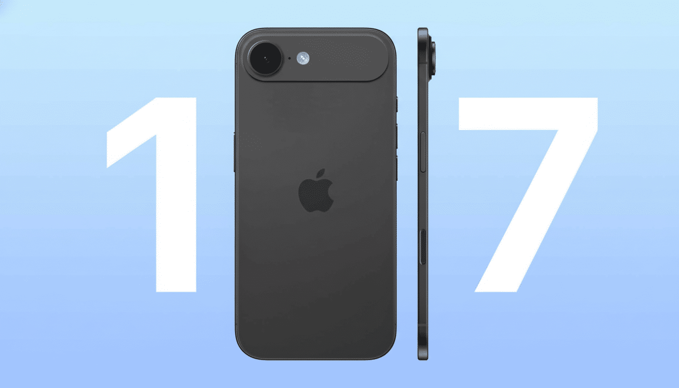 Dark gray smartphone shown from the back and side, with large white numbers 1 and 7 on a light blue background, formatted to a 1 6: 9 aspect ratio.