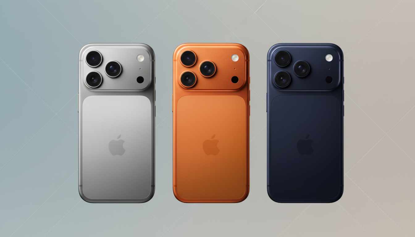 Three smartphones , silver , orange, and blue, are displayed on a professional flat background with soft patterns and gradients. Filename : three smartphones. png