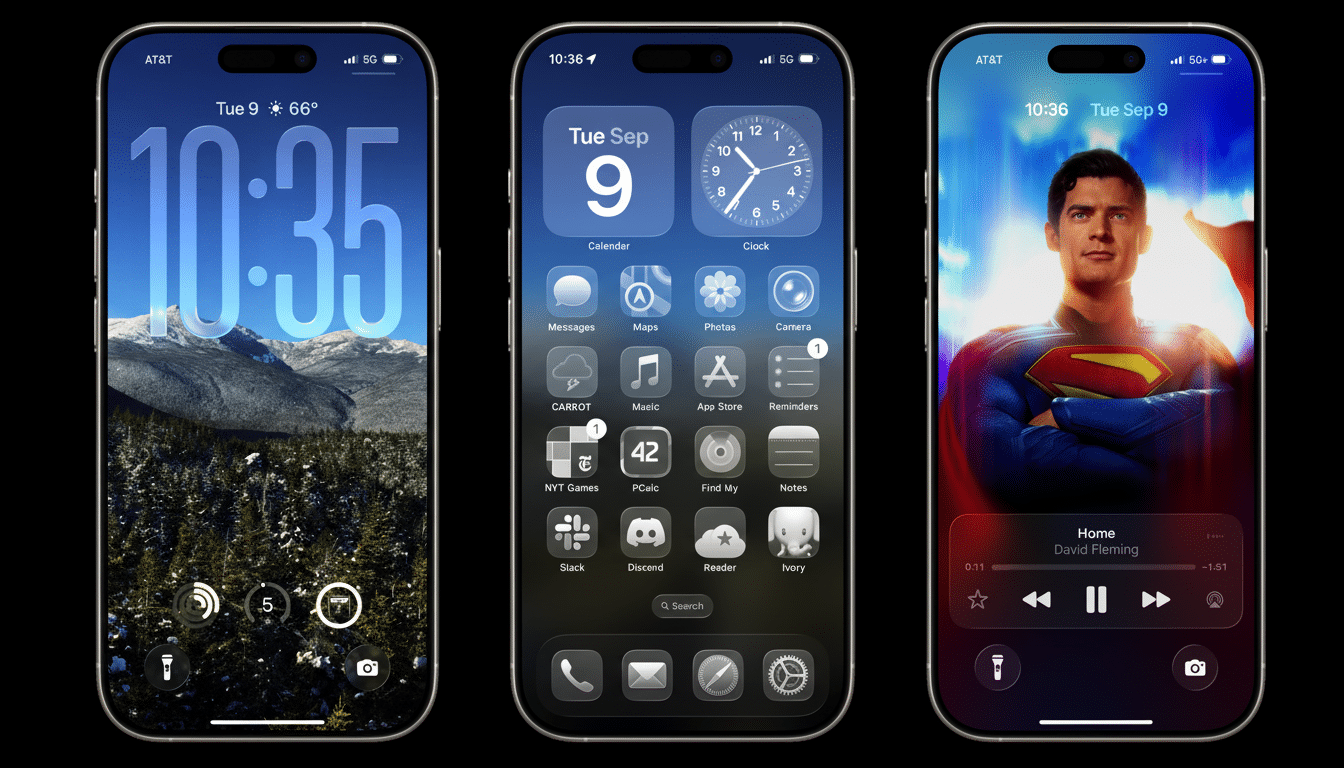 A professional enhancement of three iPhone screens, maintaining the original aspect ratio and backgrounds .