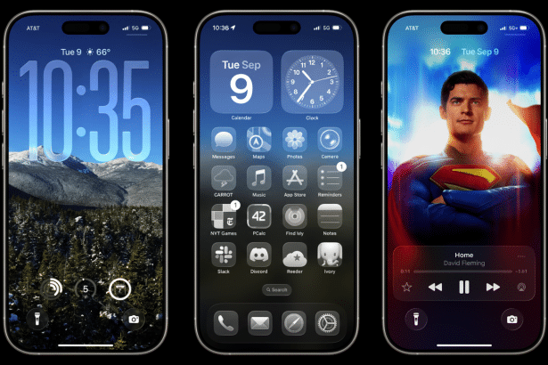 Three professionally enhanced iPhone screens , with the third displaying a Superman wallpaper.