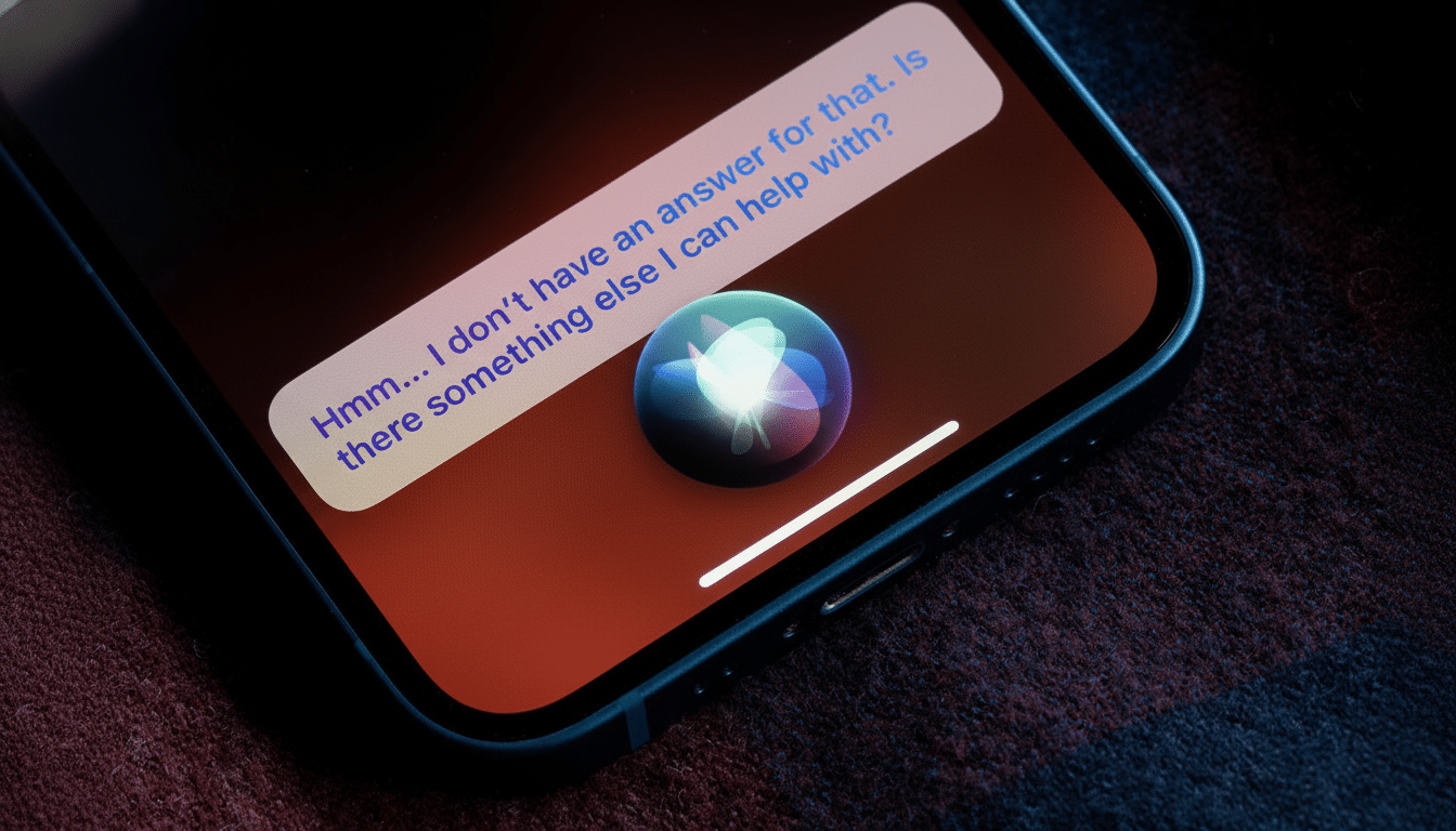 Close -up of an iPhone screen displaying the Siri interface with the message Hmm... I dont have an answer for that. Is there something else I can help