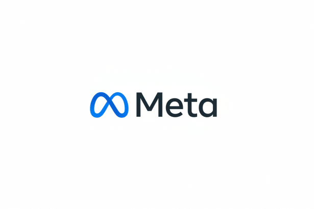 Meta logo on a white background, resized to a 16: 9 aspect ratio.