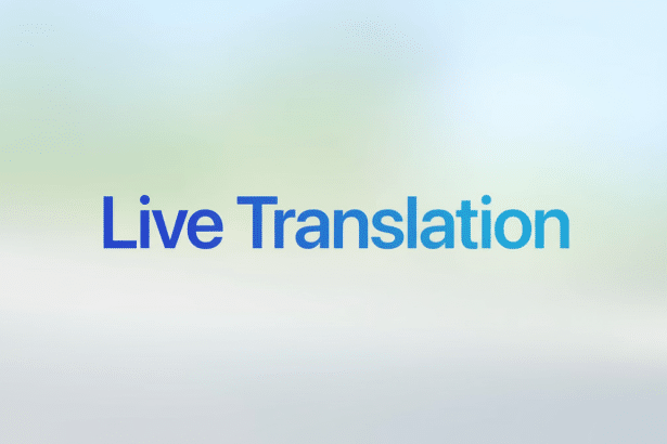 alt = The words Live Translation in a blue gradient are displayed on a subtly blurred background