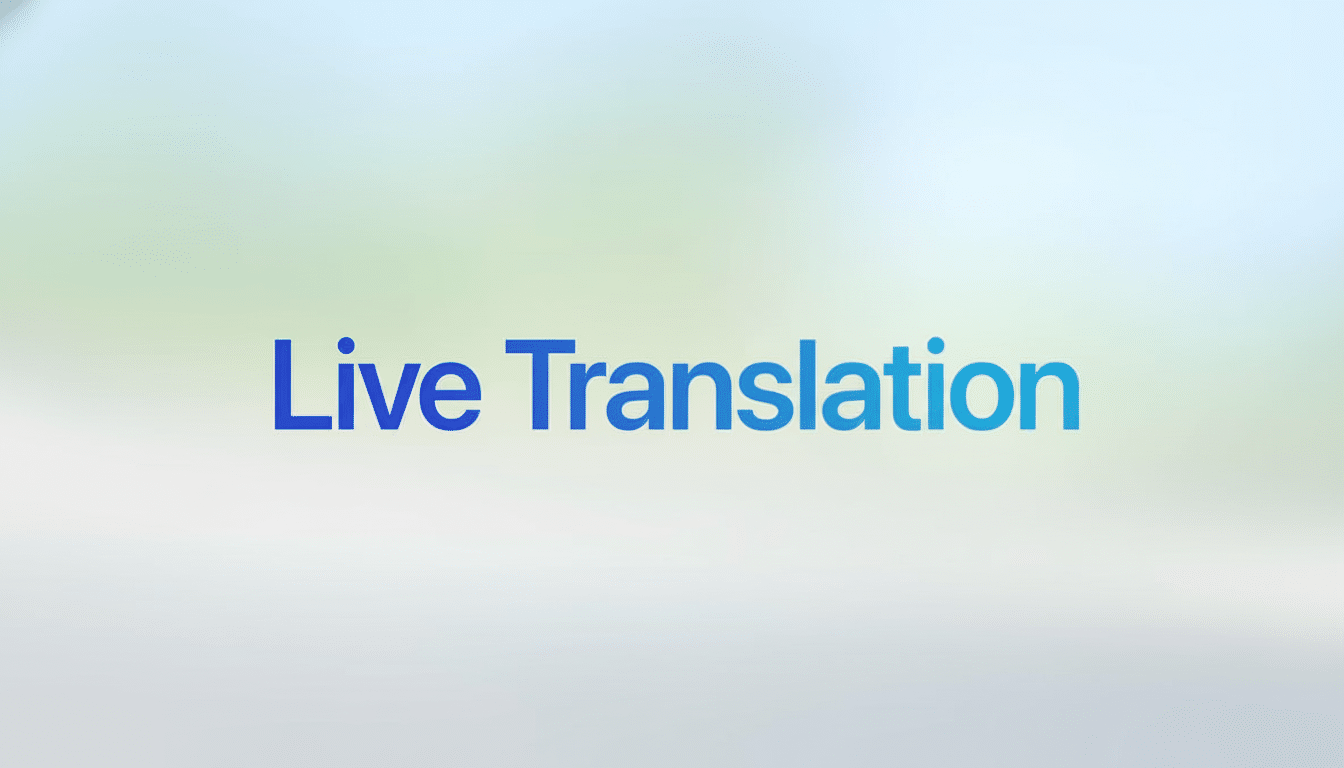 alt = The words Live Translation in a blue gradient are displayed on a subtly blurred background